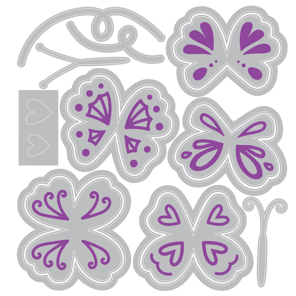 Sizzix Bright Butterflies 2 Framelits Dies 667007 line art