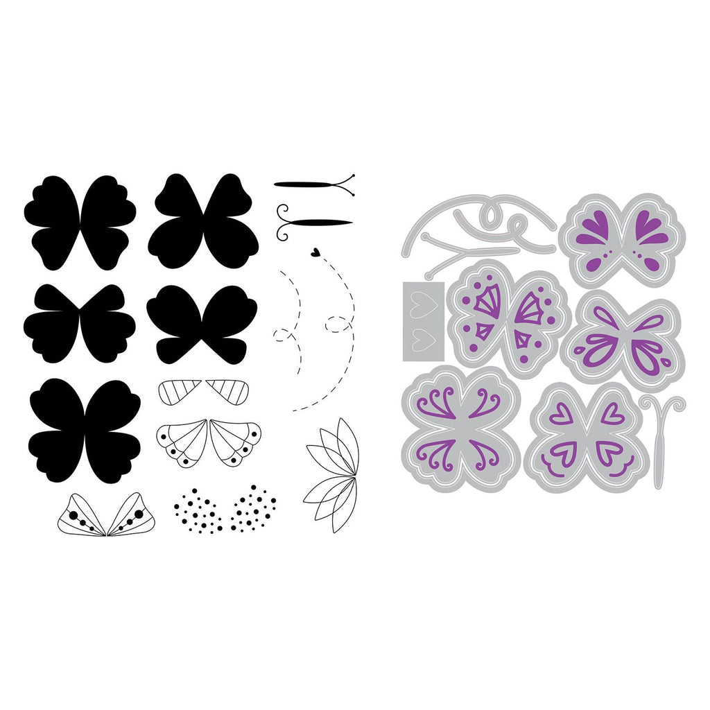 Sizzix Bright Butterflies Stamp and Die Bundle line art