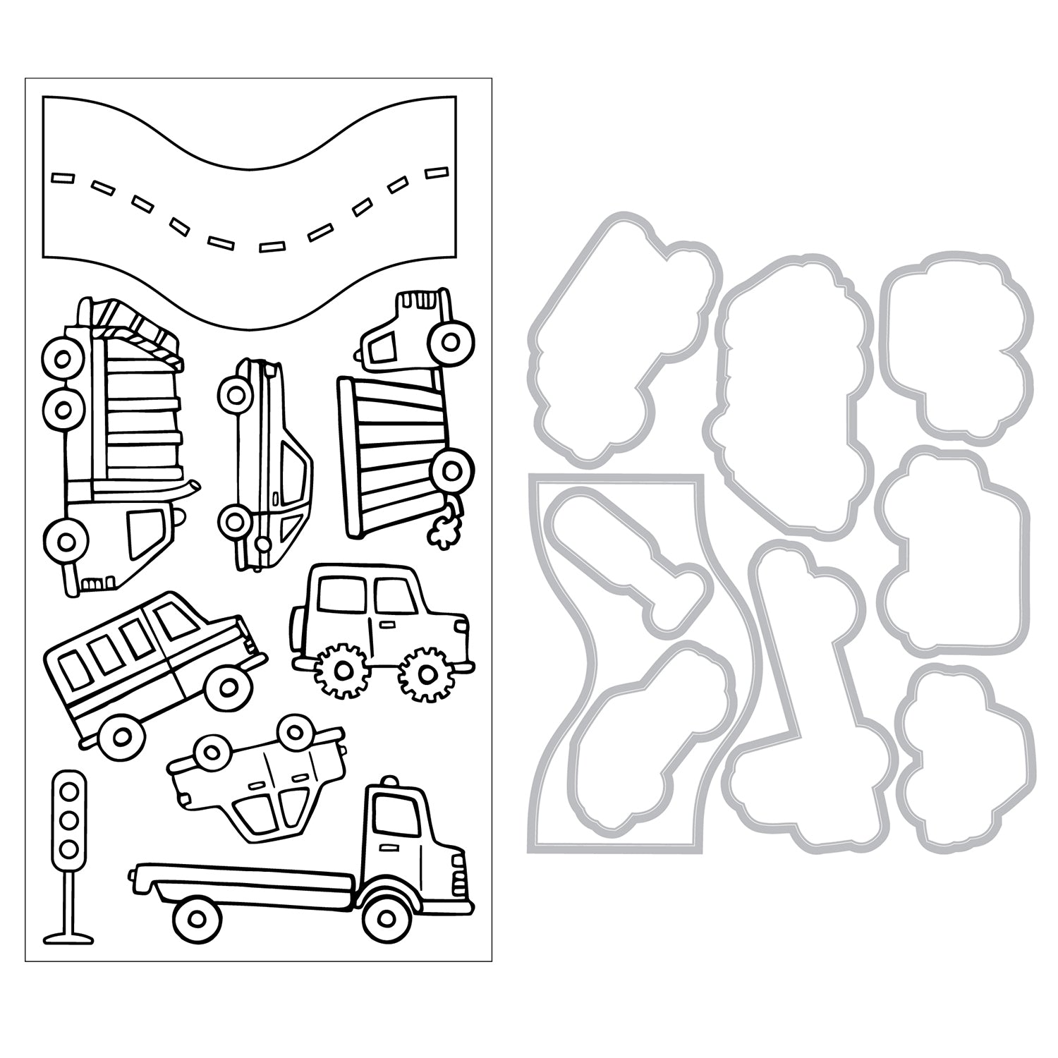 Sizzix Cars and Trucks Framelits Dies and Stamps Set 667151 contents inside