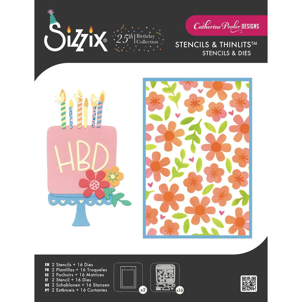 Sizzix Catherine Pooler Let's Eat Cake Thinlits Die Set and Stencils 667129