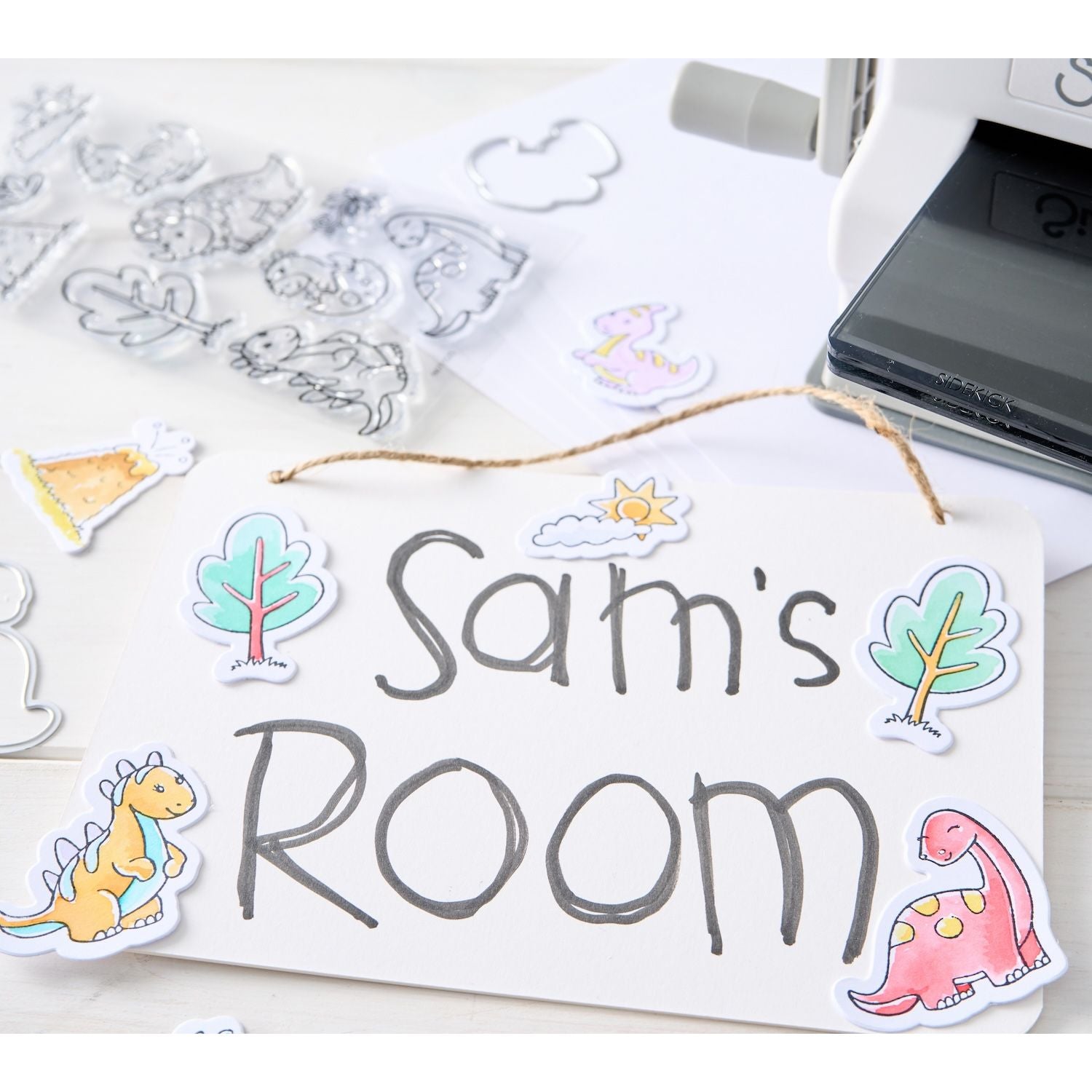Sizzix Dinosaur Adventures Framelits Dies and Stamps Set 667152 Brontosaurus sam's room bedroom sign