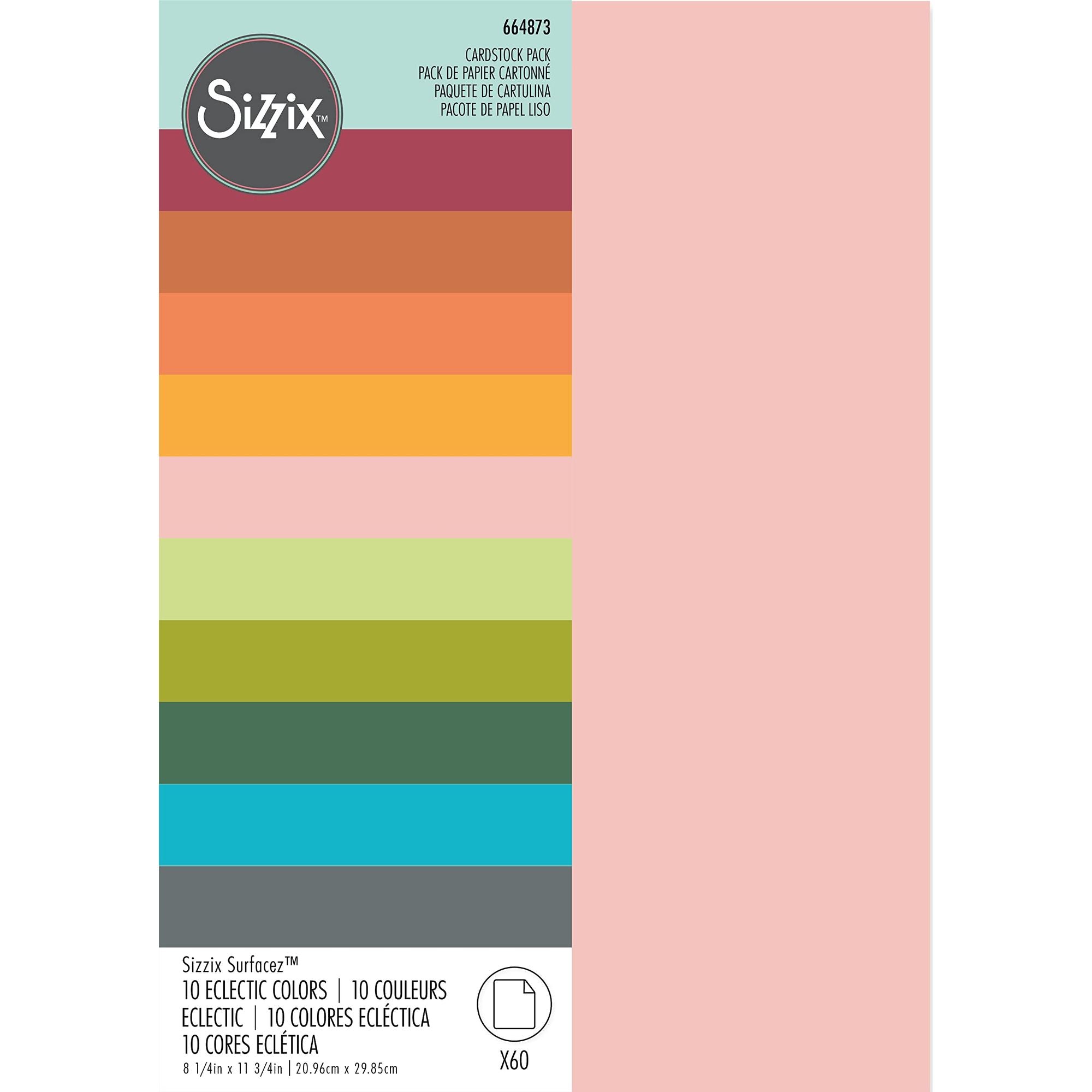 Sizzix Sizzix Surfacez - Cartulina, 8 1/4 x 11 3/4 pulgadas, 10 colores eclécticos, 60Sh, 664873 Sizzix Sizzix Surfacez - Cartulina, 8 1/4 x 11 3/4 pulgadas, 10 colores eclécticos, 60Sh, 664873