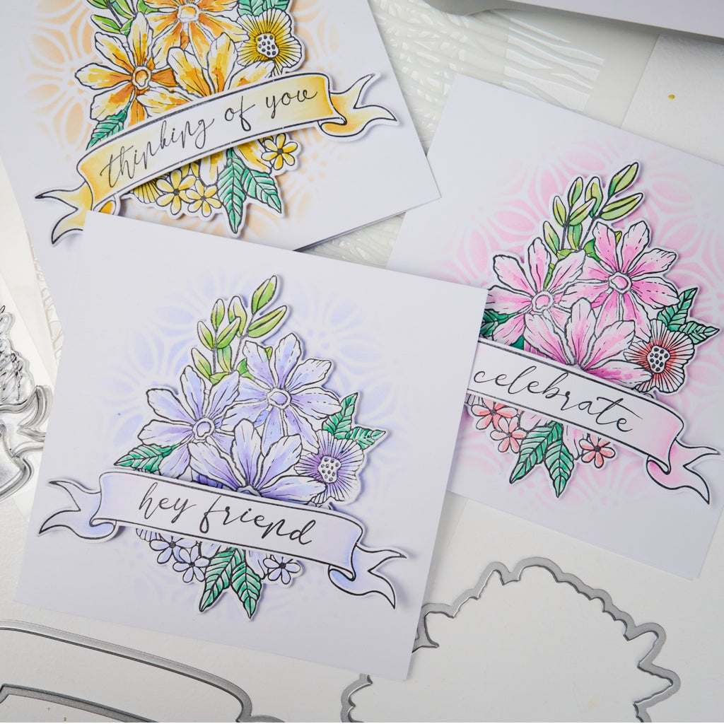 Sizzix Floral Bouquet Framelits Die and Stamp Set 667082 celebrate
