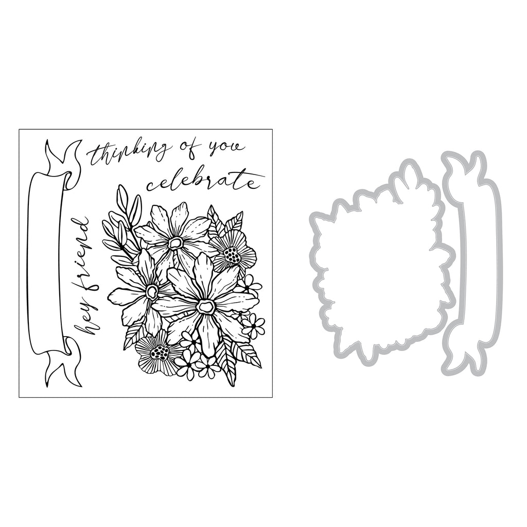 Sizzix Floral Bouquet Framelits Die and Stamp Set 667082 outline