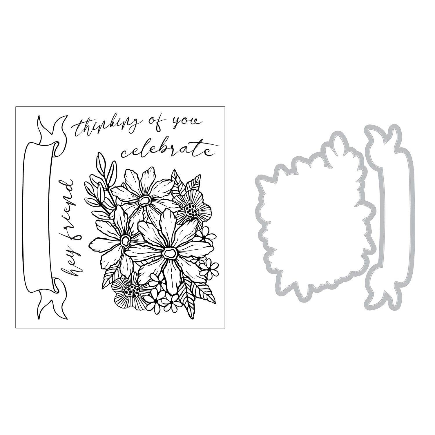Sizzix Floral Bouquet Framelits Die and Stamp Set 667082 outline