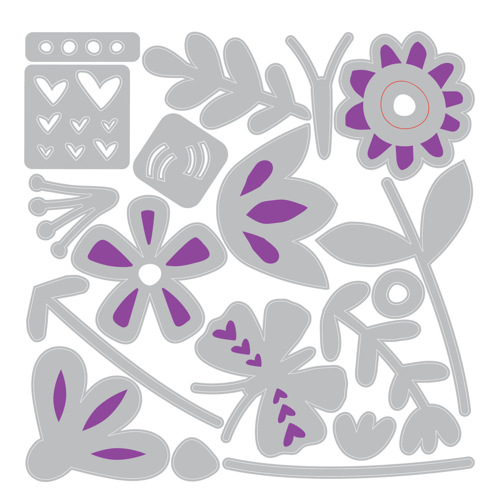 Sizzix Friendly Florals Thinlits Die Set 667115 outline