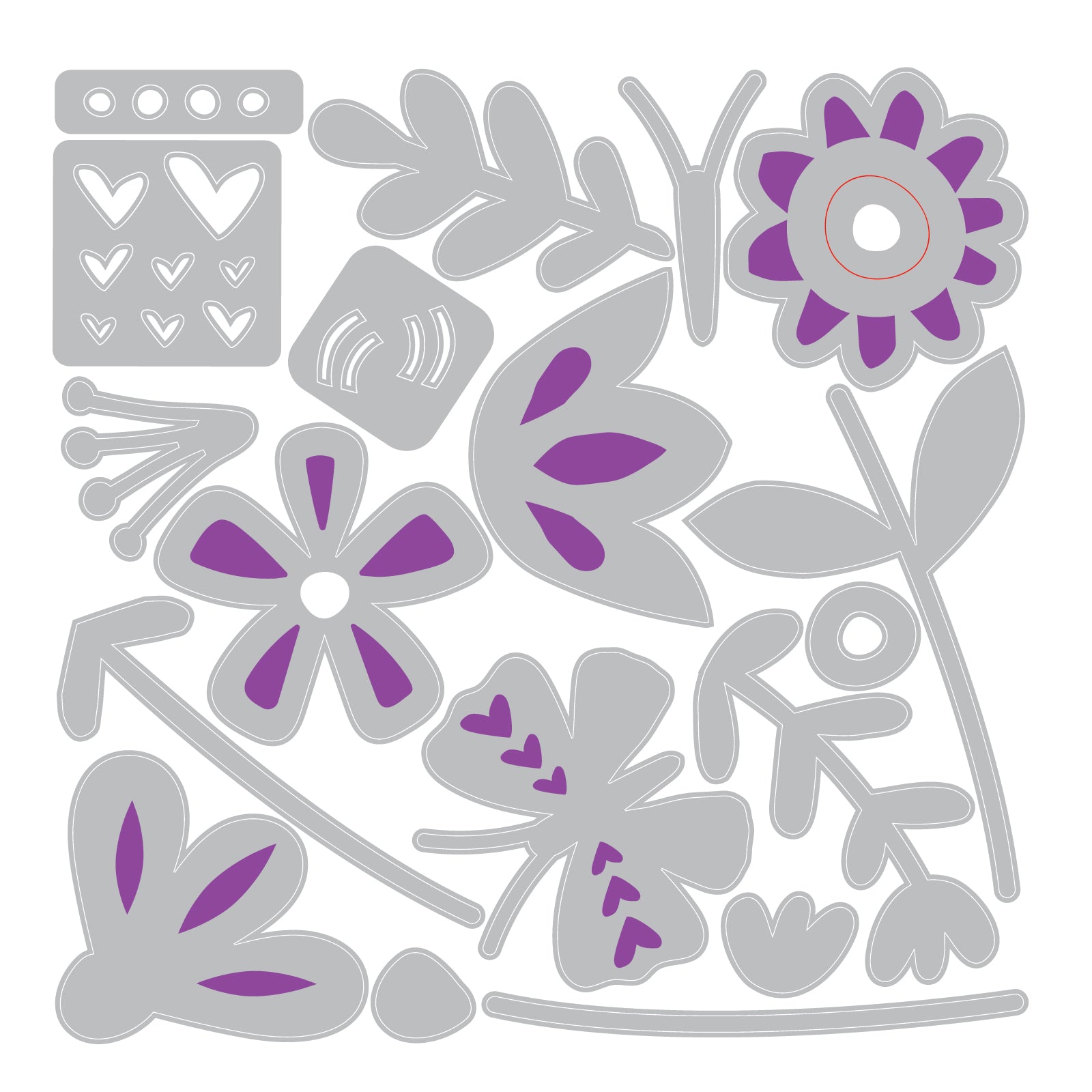 Sizzix Friendly Florals Thinlits Die Set 667115 outline