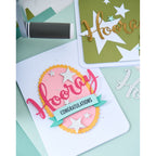 Sizzix Grand Hooray Thinlits Die Set 667143 silver and white stars congratulations card