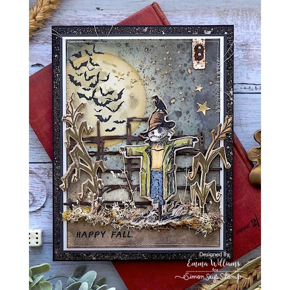 Sizzix Gridiron Thinlits Die Set 667051 scarecrow bats full moon happy fall card emma williams | color-code:ALT01