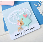 Sizzix Hello Deer Thinlits Die Set 667139 oval with snowflakes tree with heart christmas card