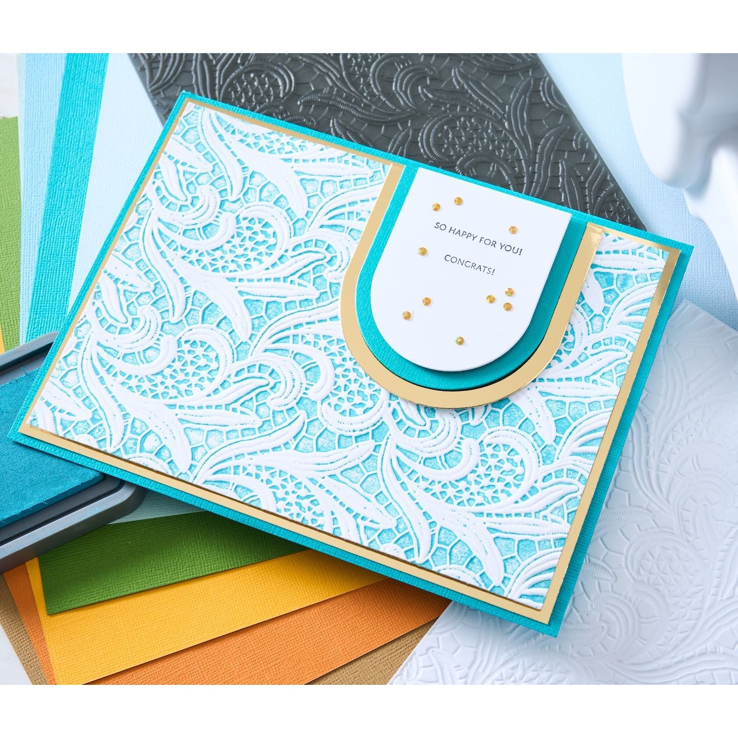 Sizzix Lacy Leaves 3D A5 Embossing Folder 666977 congrats