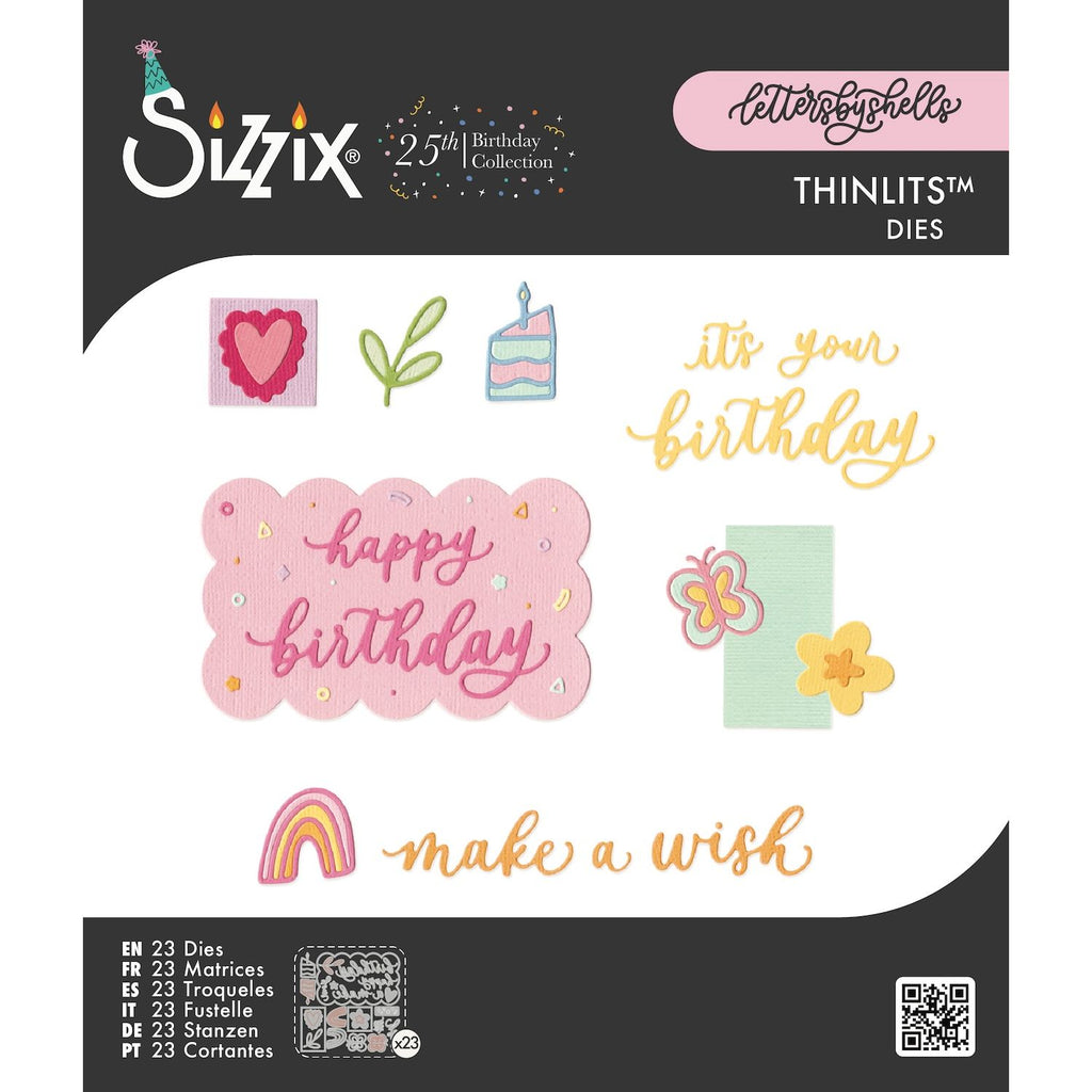 Sizzix Letters By Shells Birthday Doodles Thinlits Die Set 667130