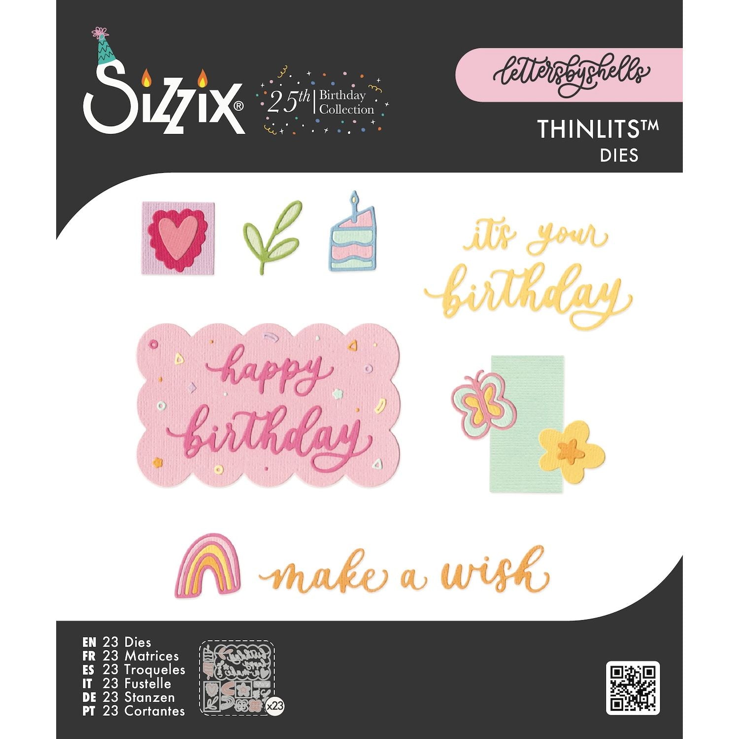 Sizzix Letters By Shells Birthday Doodles Thinlits Die Set 667130