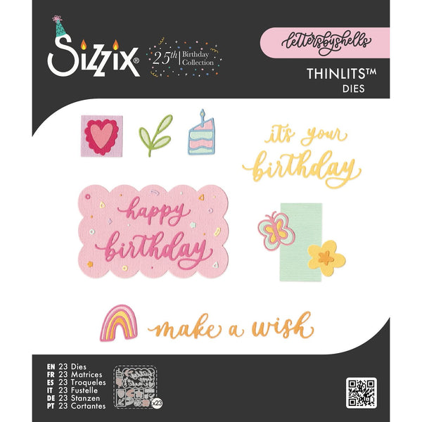 Sizzix Letters By Shells Birthday Doodles Thinlits Die Set 667130
