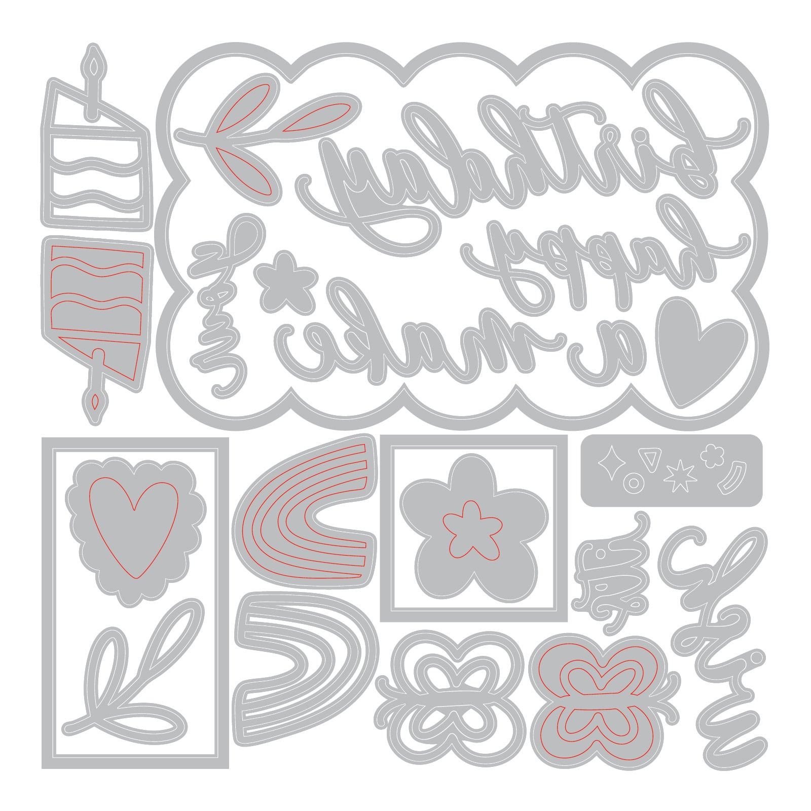 Sizzix Letters By Shells Birthday Doodles Thinlits Die Set 667130 line art