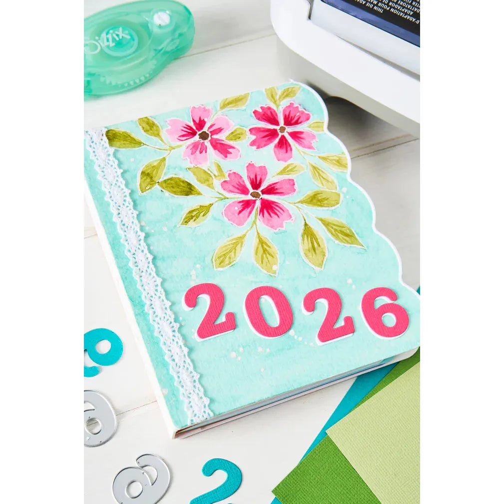 Sizzix Nora Alphabet and Numbers Die Bundle pink flowers