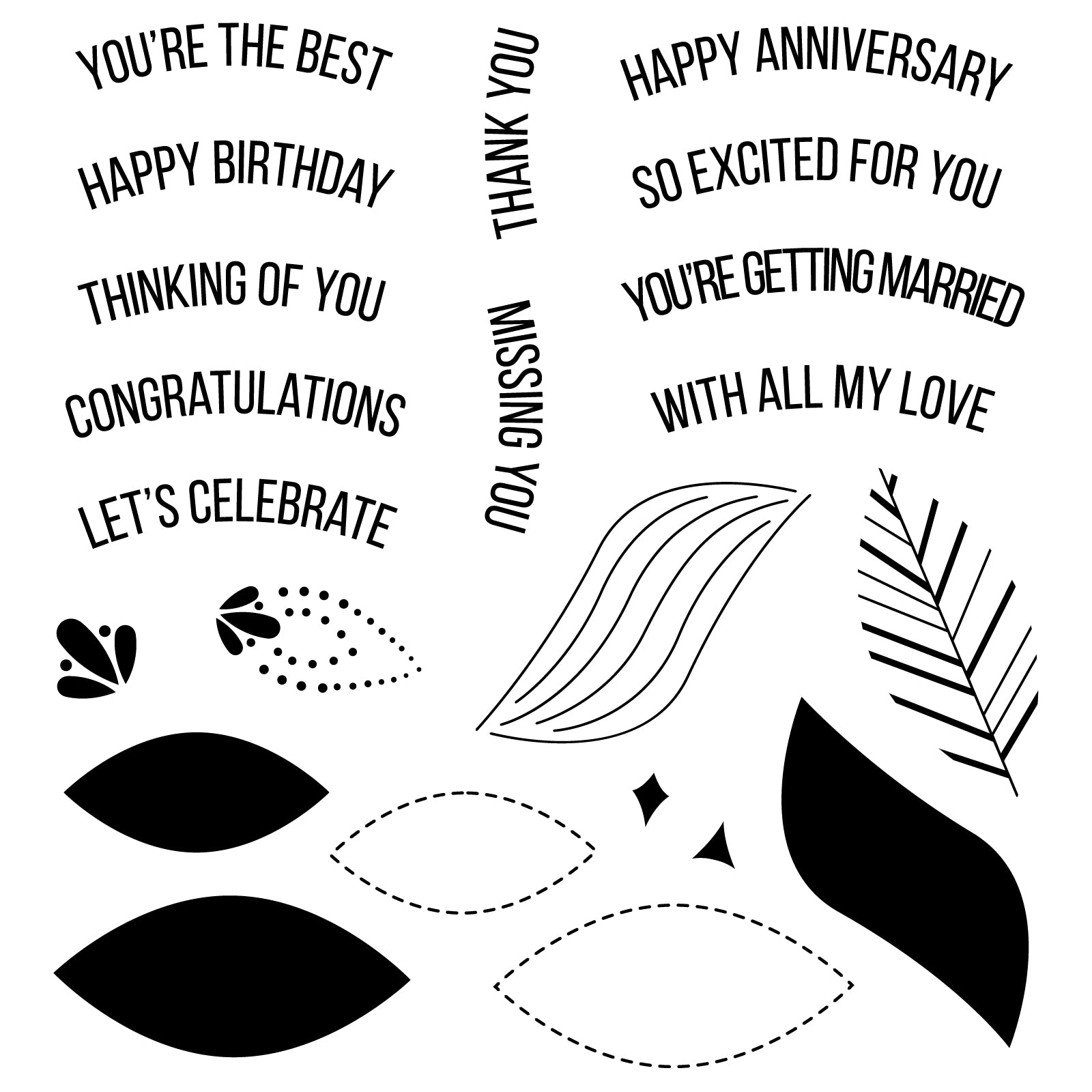 Sizzix Overarching Sentiments Clear Stamp Set 666997 line art
