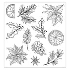 Sizzix Poinsettia and Pine Clear Stamps Set 667122 orange