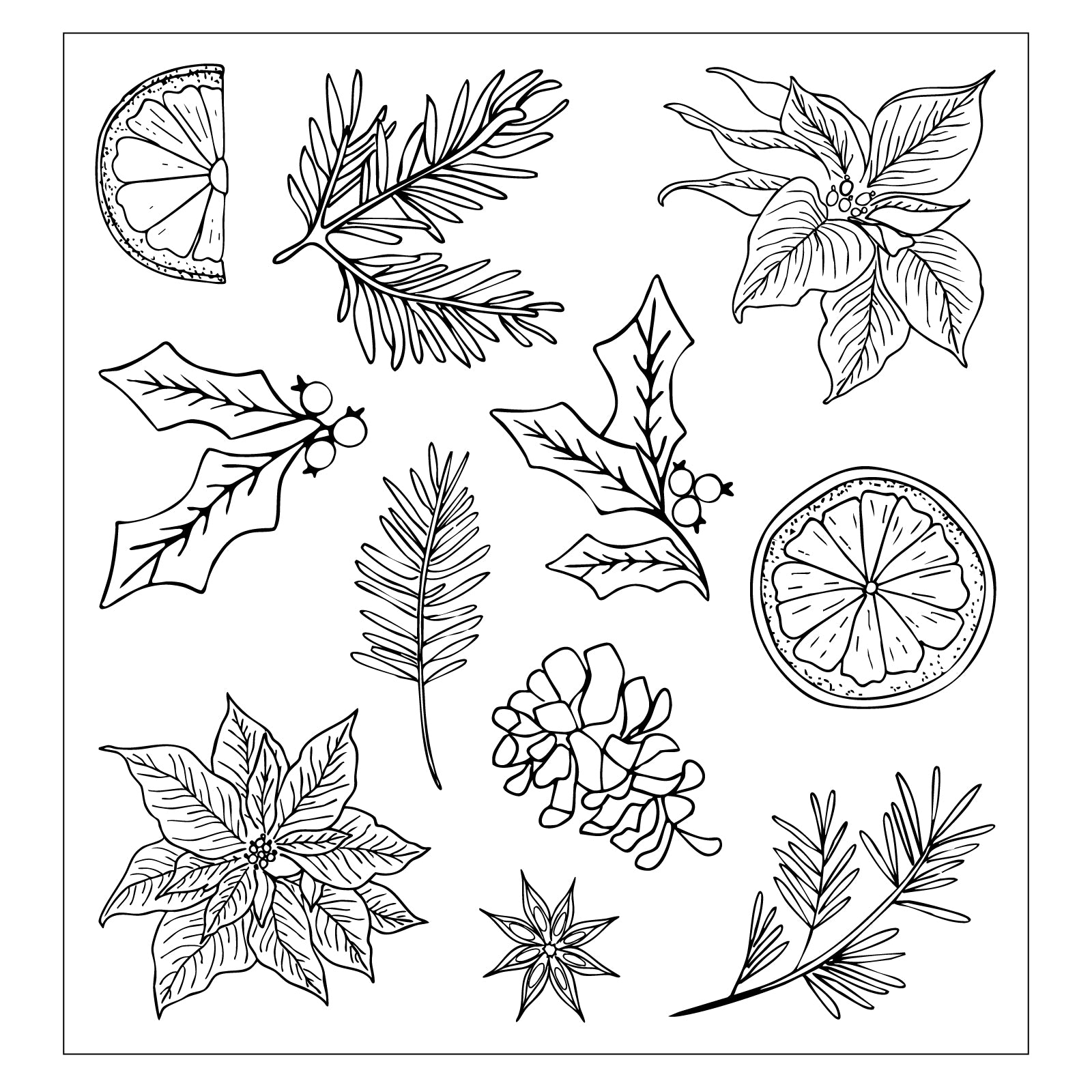 Sizzix Poinsettia and Pine Clear Stamps Set 667122 orange
