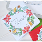 Sizzix Poinsettia and Pine Clear Stamps Set 667122 oranges with flowers make it sparkle card