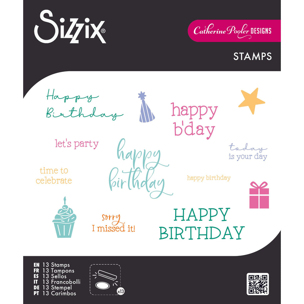 Sizzix Print and Pattern Birthday Sentiments Clear Stamps 667111
