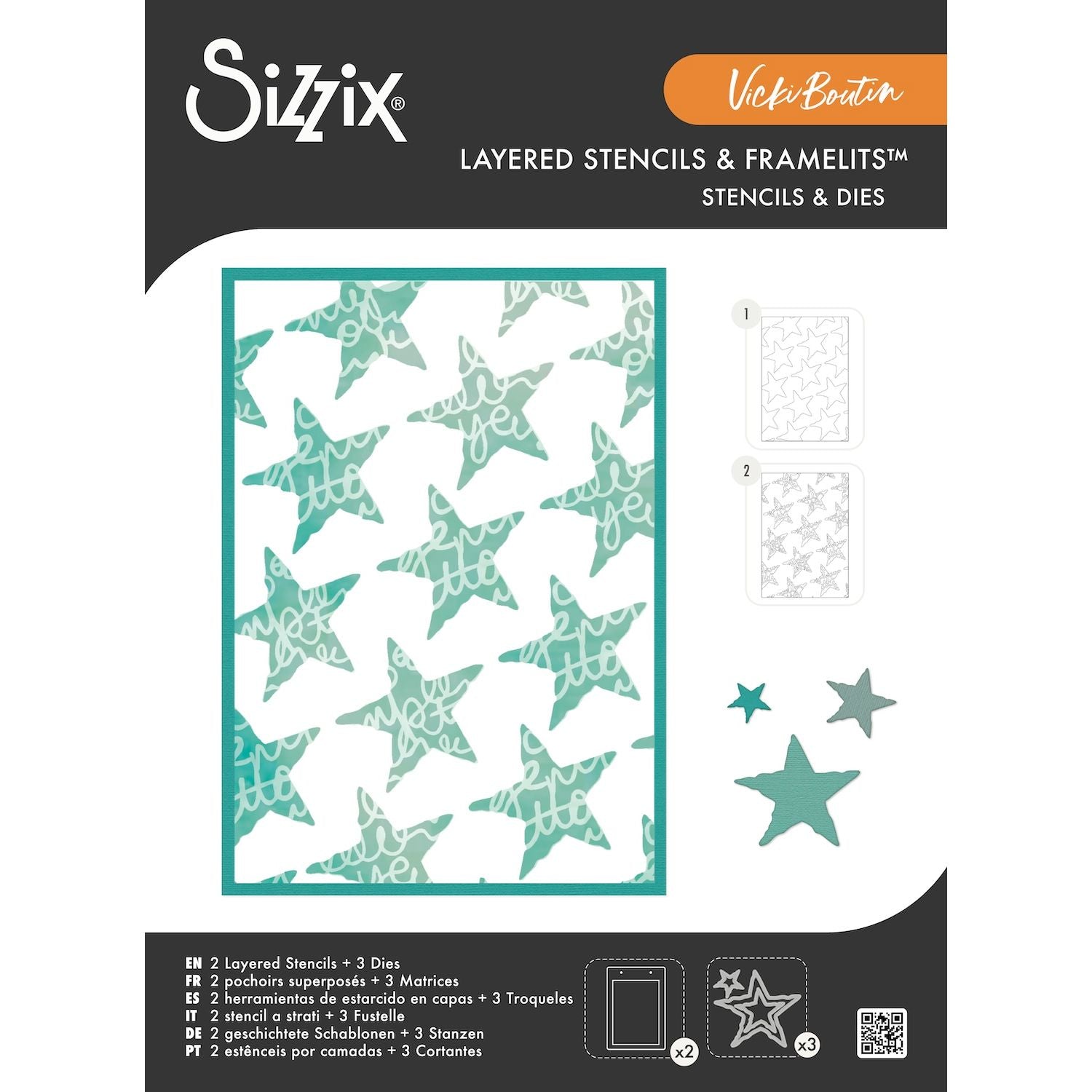 Sizzix Script Layering Stars Stencil and Framelit Die Set 667191