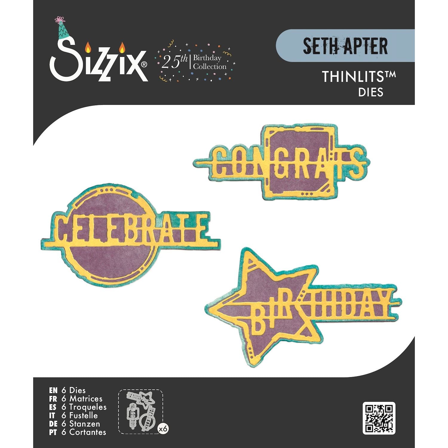 Sizzix Seth Apter Word Wafers Birthday Thinlits Die Set 667132