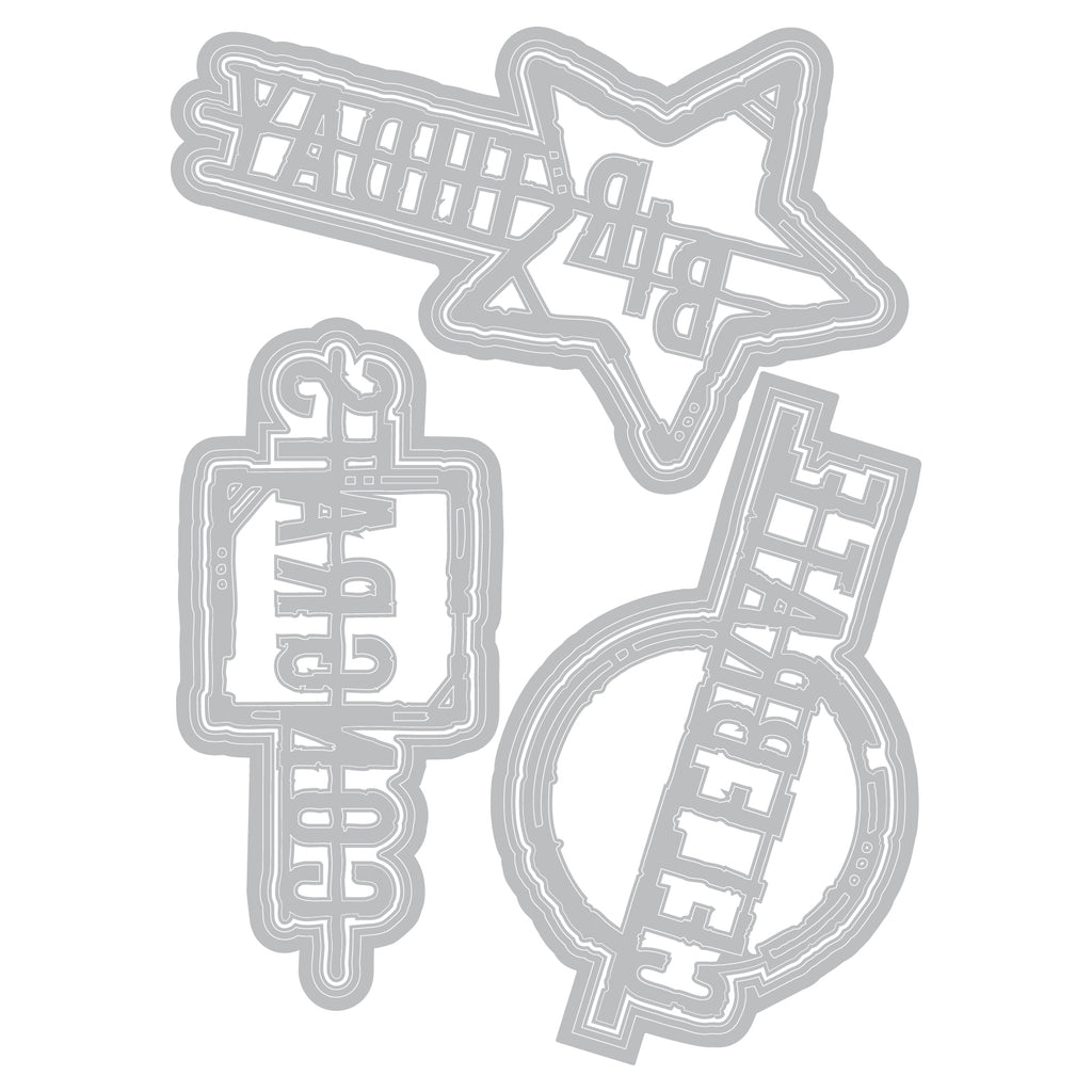 Sizzix Seth Apter Word Wafers Birthday Thinlits Die Set 667132 line art contents