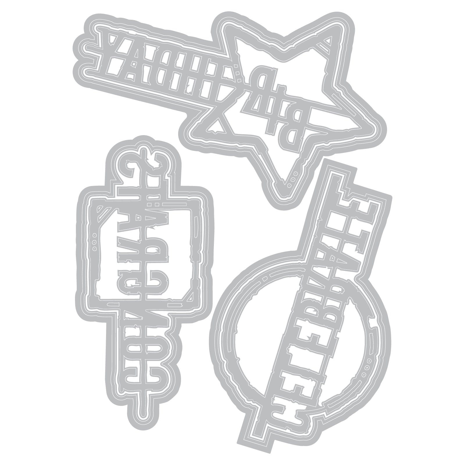 Sizzix Seth Apter Word Wafers Birthday Thinlits Die Set 667132 line art contents