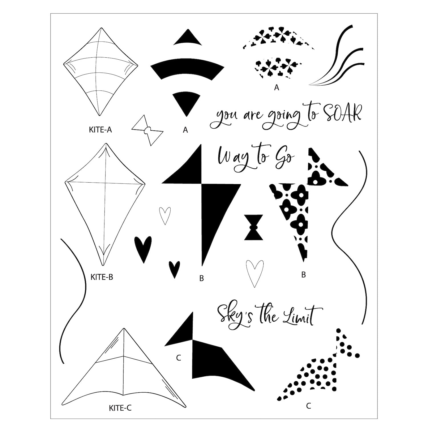 Sizzix Sky’s The Limit Clear Stamps 666831 line art