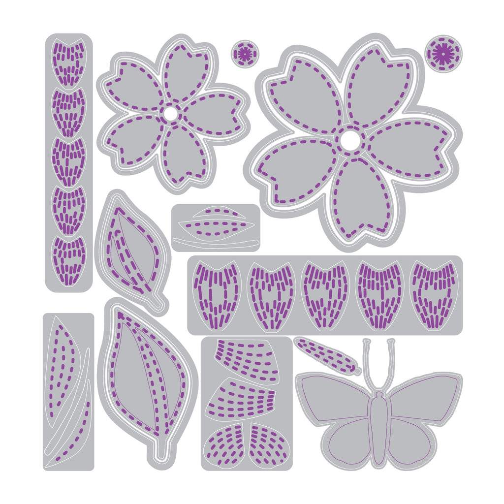 Sizzix Stitched Floral Thinlits Die Set 667164 outline