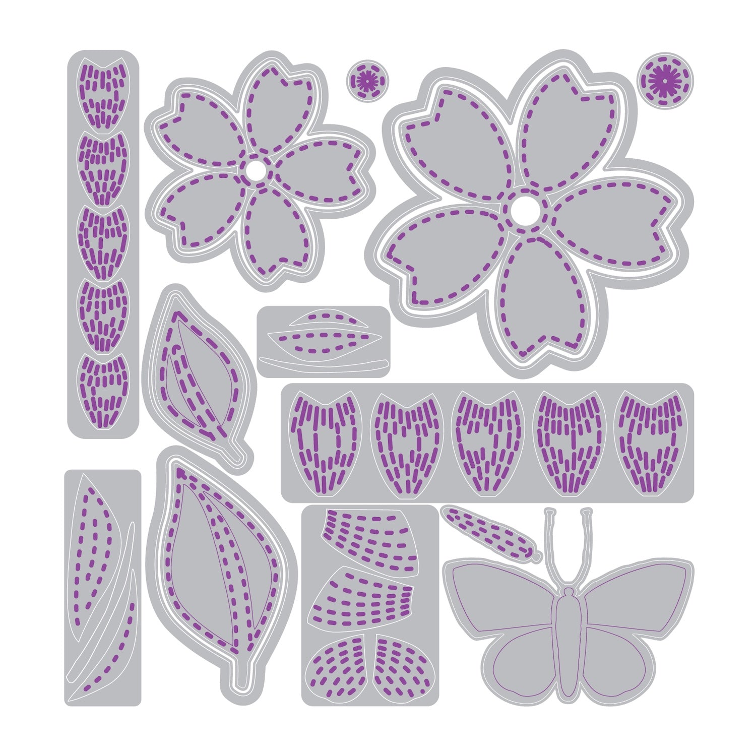 Sizzix Stitched Floral Thinlits Die Set 667164 outline