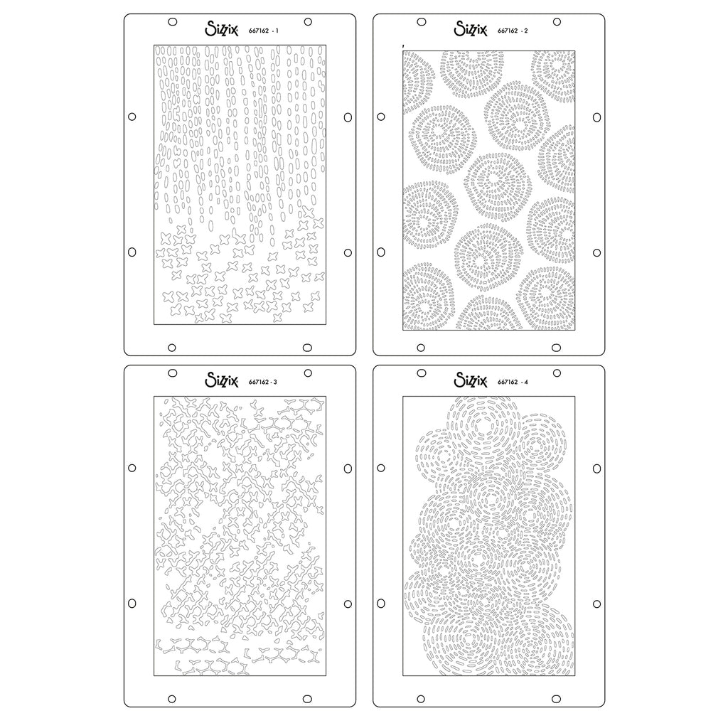 Sizzix Stitched Florals A5 Stencils 667162 outline