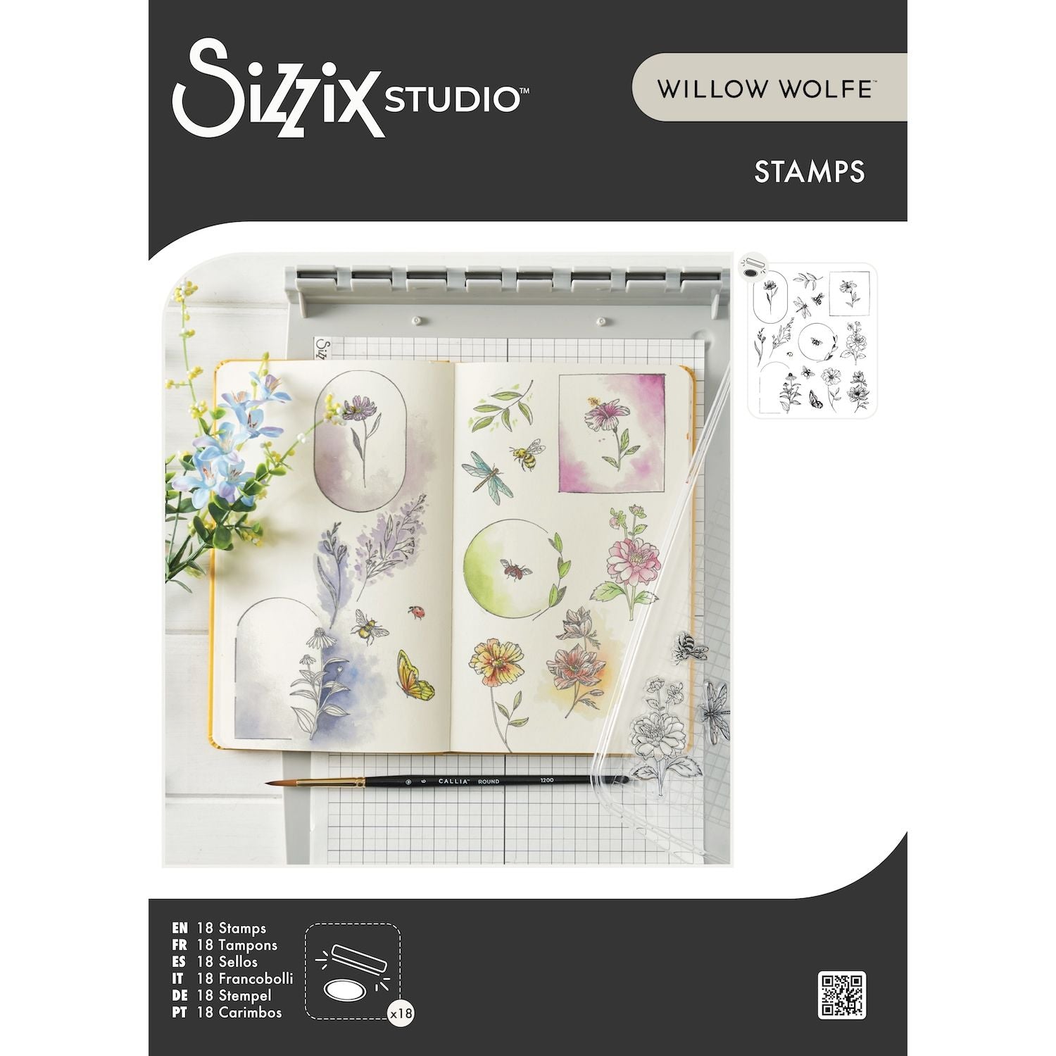 Sizzix Studio Floral Frames and Mini Flowers Clear Stamp Set 666925