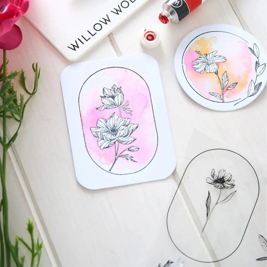 Sizzix Studio Floral Frames and Mini Flowers Clear Stamp Set 666925 flower
