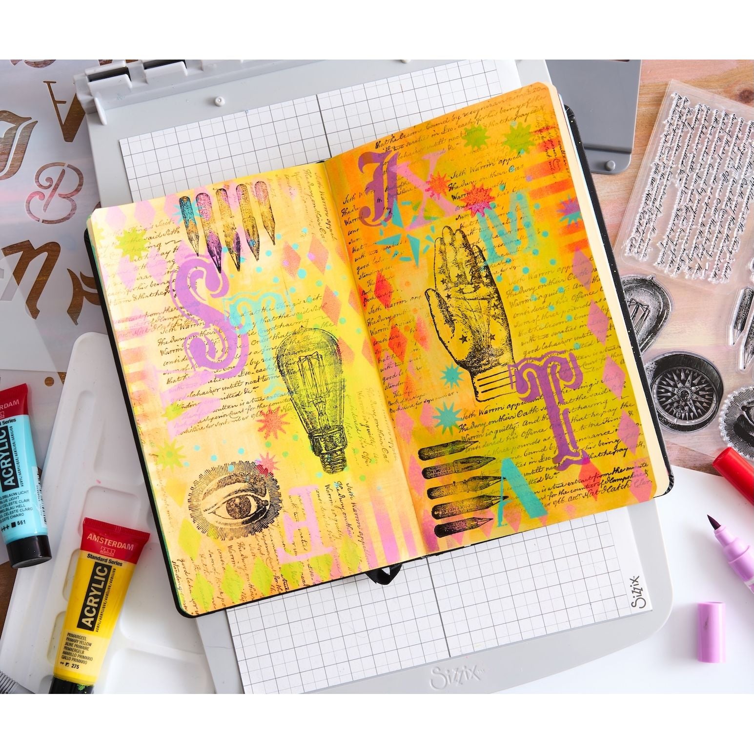 Sizzix Studio My Favorite Things Stamps and Stencils 666954 journal