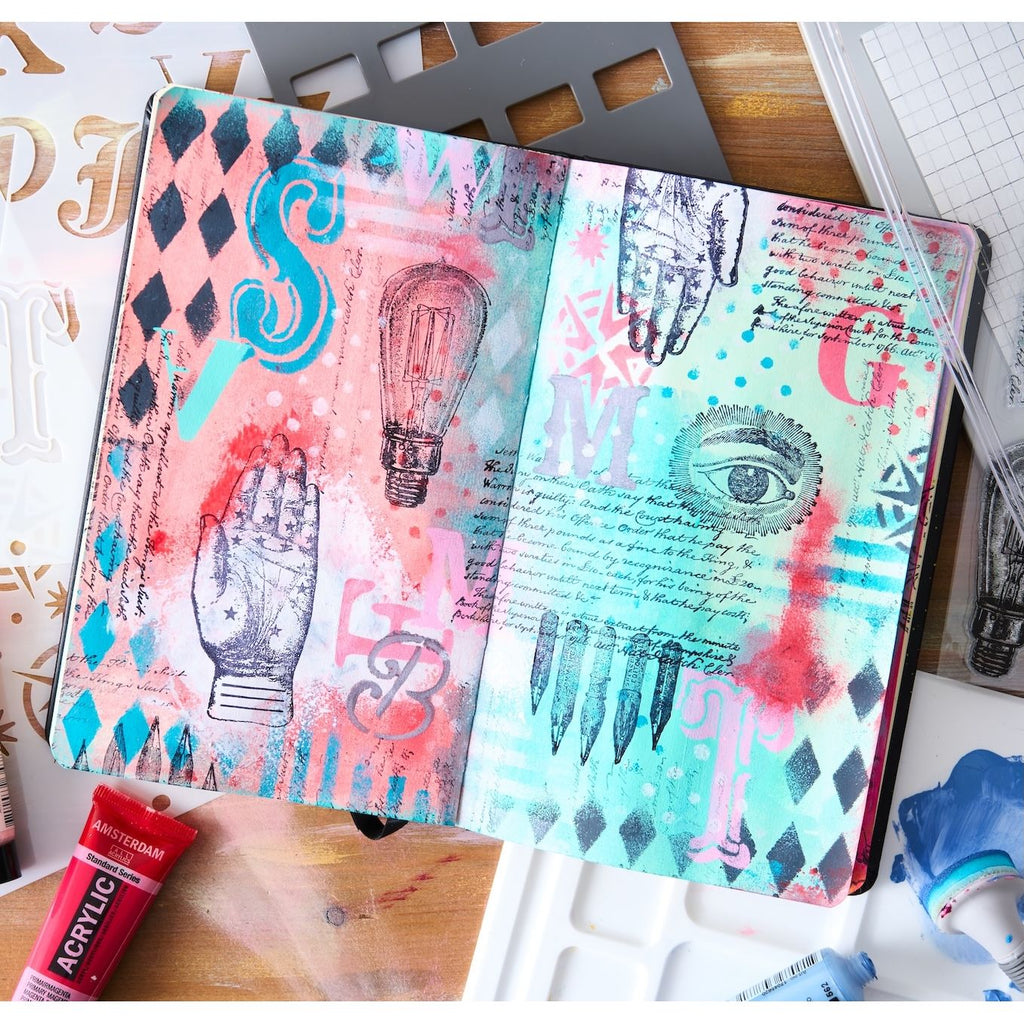 Sizzix Studio My Favorite Things Stamps and Stencils 666954 journal blue