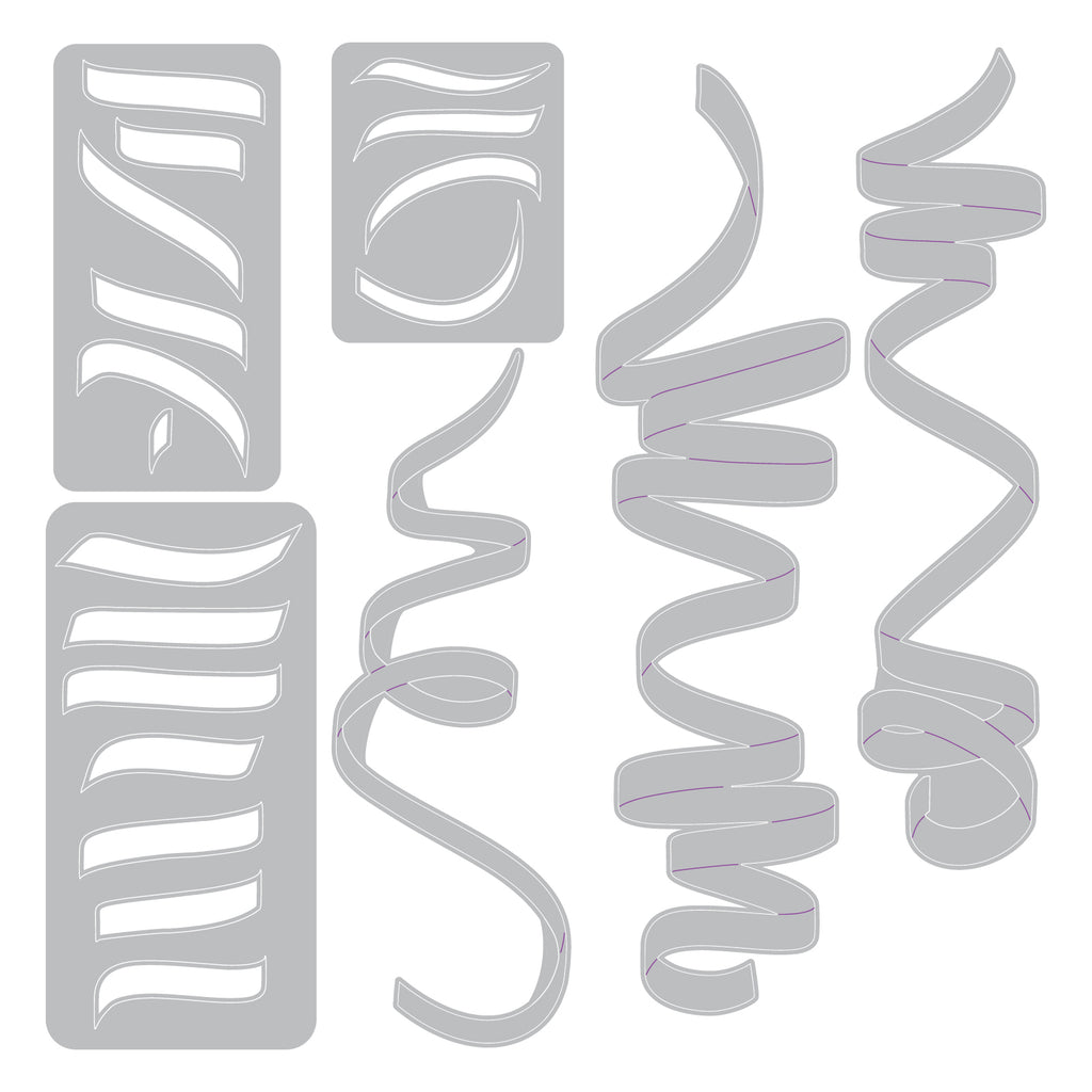Sizzix Tim Holtz Celebration Streamers Thinlits Die Set 667209 line art contents
