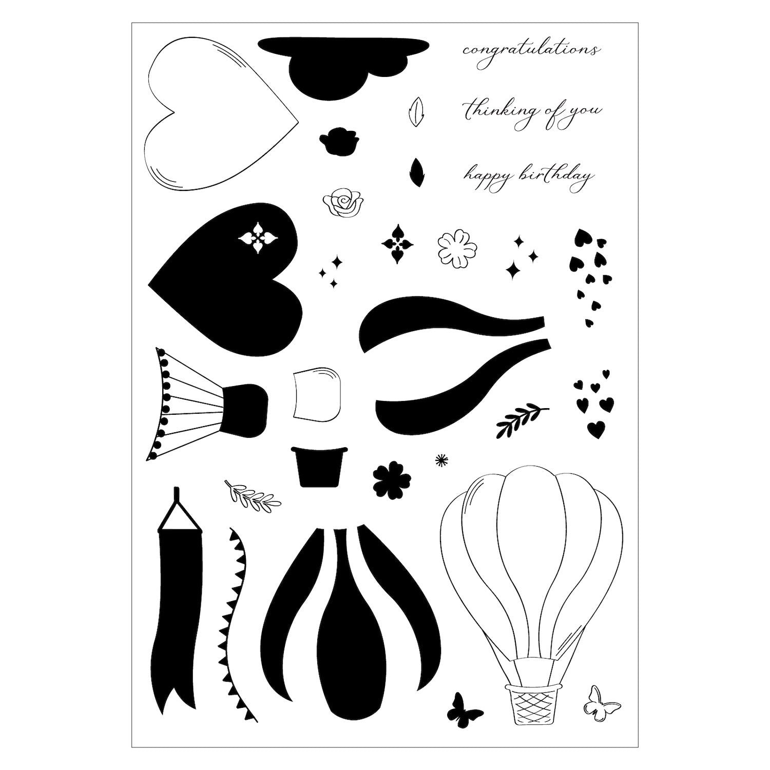 Sizzix Up and Away Clear Stamps 666829 line art