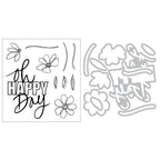 Sizzix Vicki Boutin Oh Happy Day Clear Stamps and Framelits Die Set 667134 line art contents