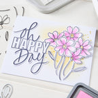 Sizzix Vicki Boutin Oh Happy Day Clear Stamps and Framelits Die Set 667134 pink flowers birthday card