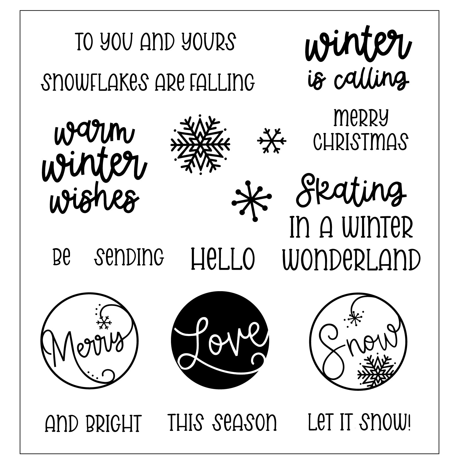 Sizzix Warm Winter Wishes Sentiments Clear Stamps Set 667172 contents