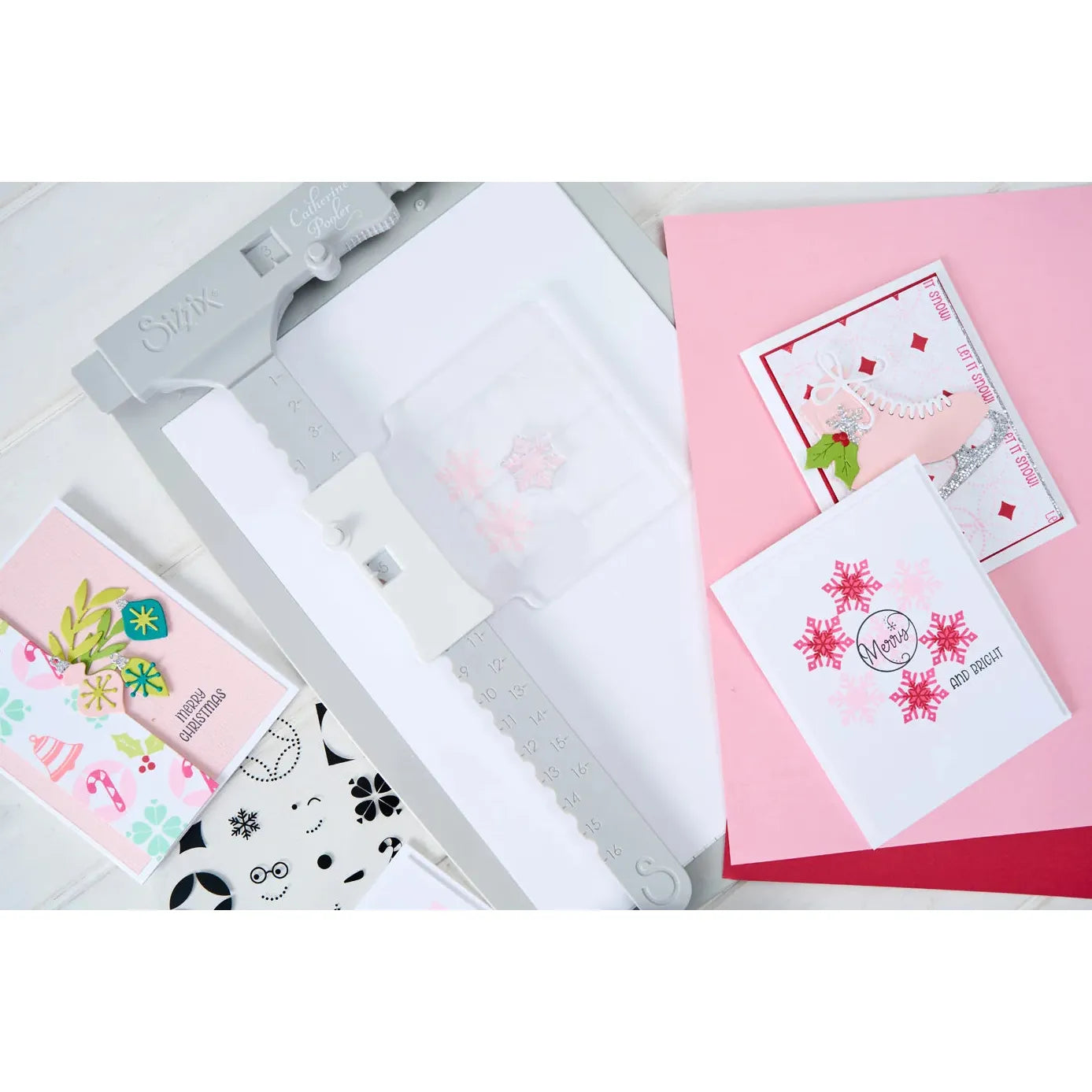 Sizzix Warm Winter Wishes Sentiments Clear Stamps Set 667172 pink ice skate snowflakes candy cane christmas card