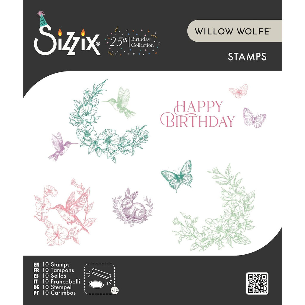 Sizzix Willow Wolfe Birthday Blooms Clear Stamps Set 667128