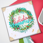 Sizzix Winter Greenery Clear Stamp and Framelit Die Set 667188 holiday memories wreath card