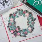 Sizzix and 49 and Market Build a Wreath Clear Stamps and Framelits Dies 667175 ornaments berries red bow card