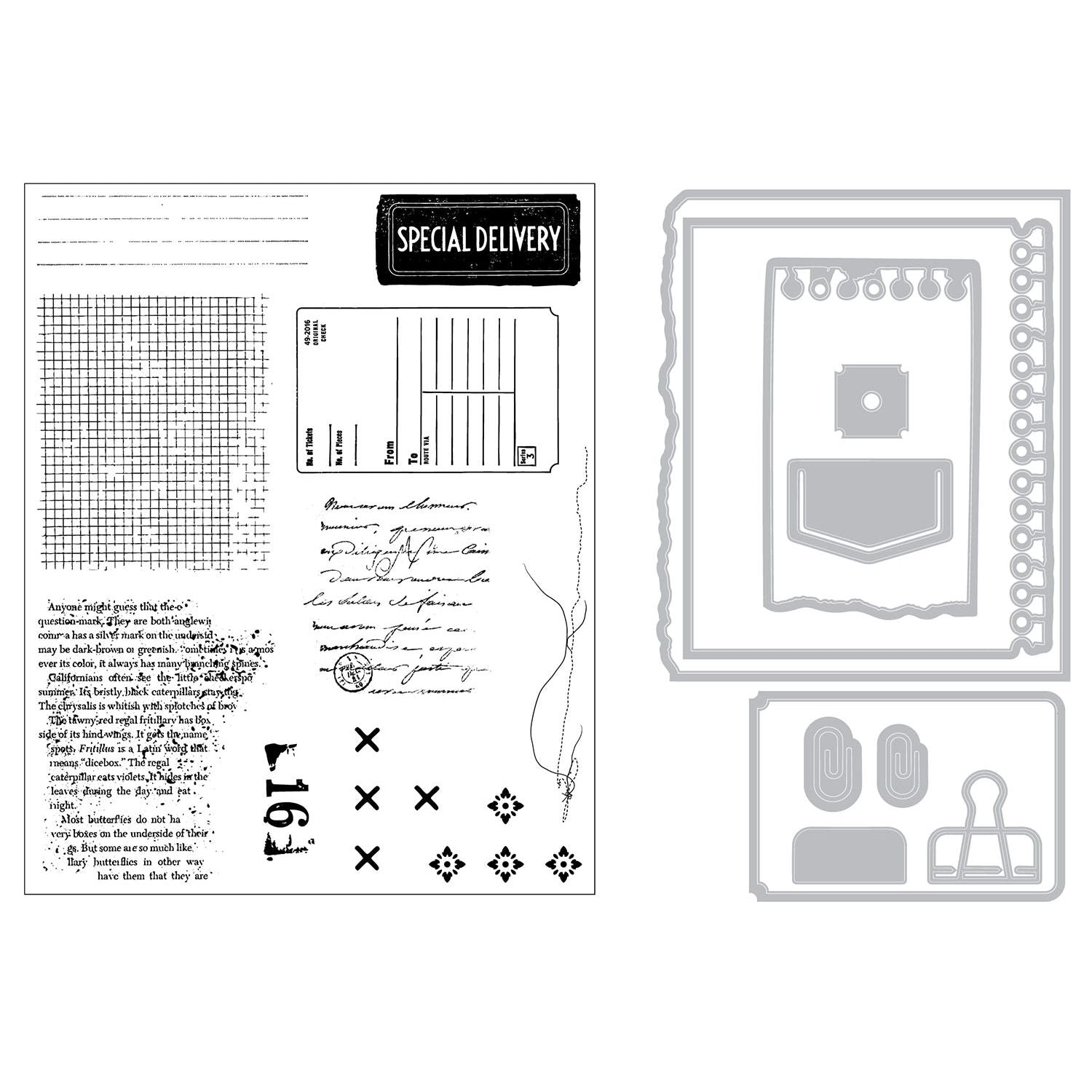 Sizzix and 49 and Market Creative Combos Stamps and Framelits 667058 line art