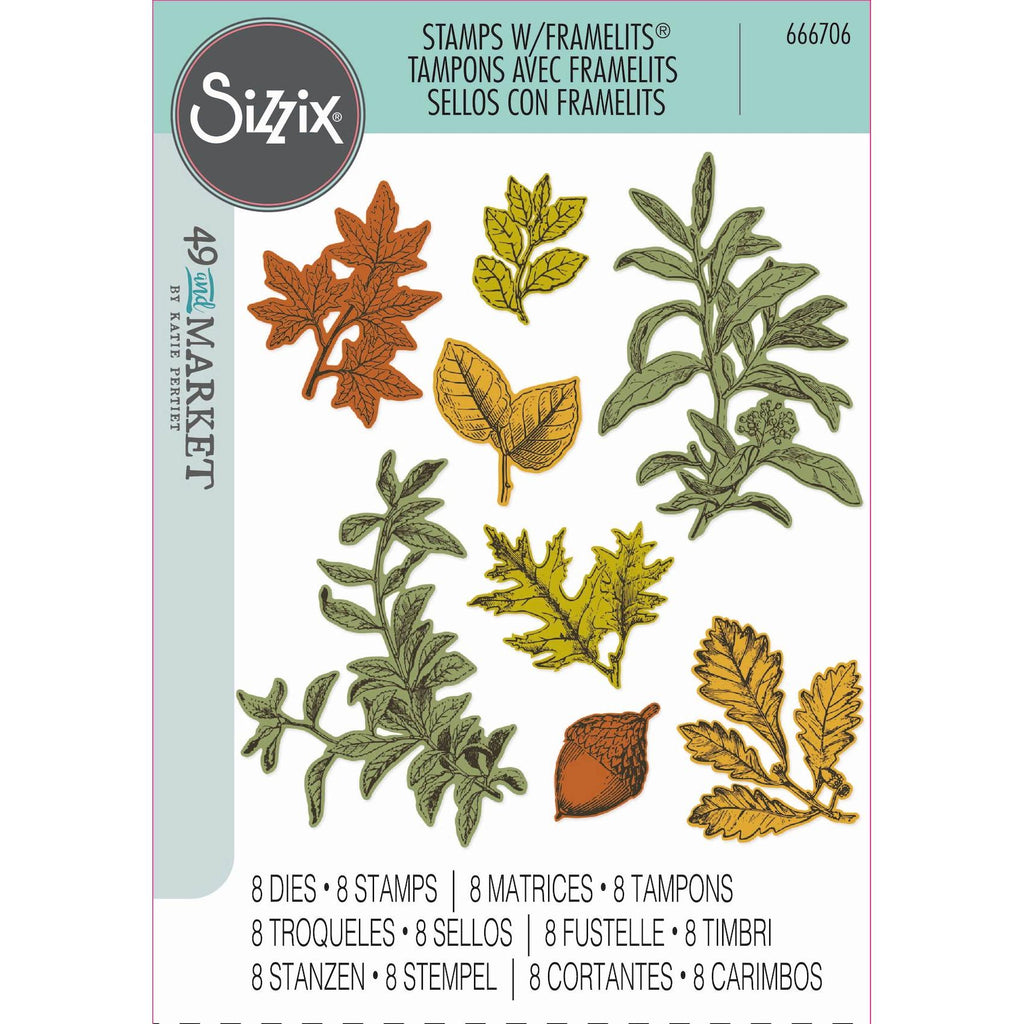 Sizzix and 49 and Market Forever Leaves Die and Stamp Set 666706

