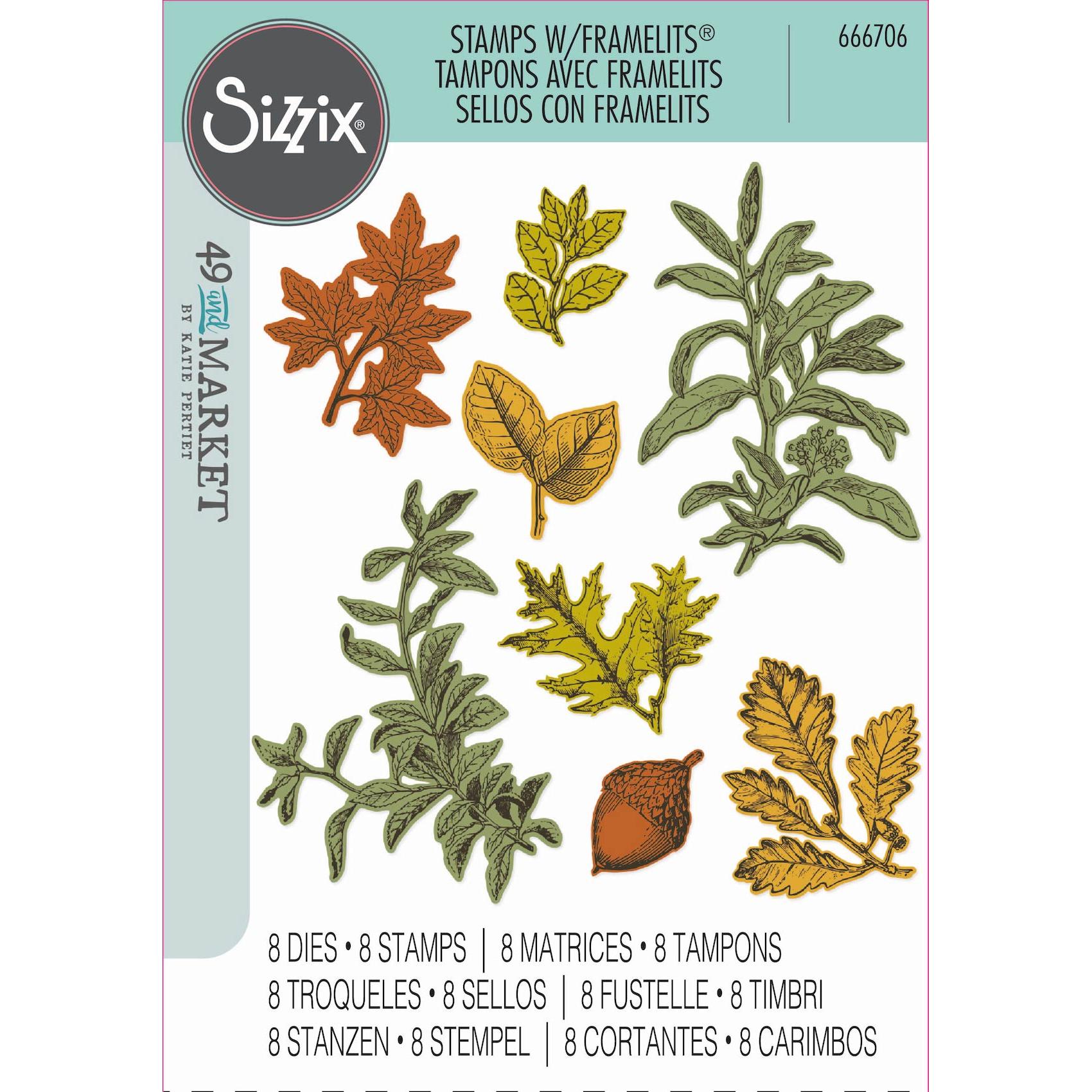 Sizzix and 49 and Market Forever Leaves Die and Stamp Set 666706
