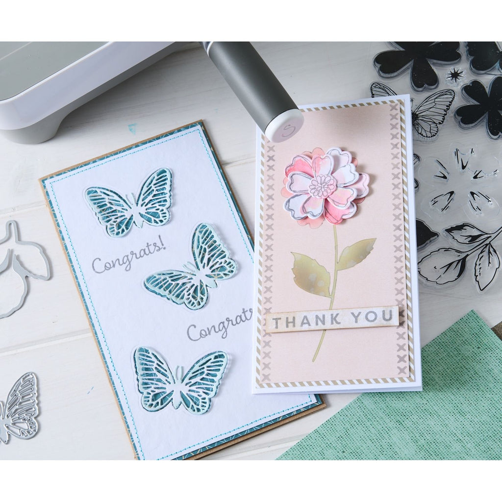 Sizzix and 49 and Market Globetrotter’s Mark Stamps and Framelits 667060 congrats butterflies
